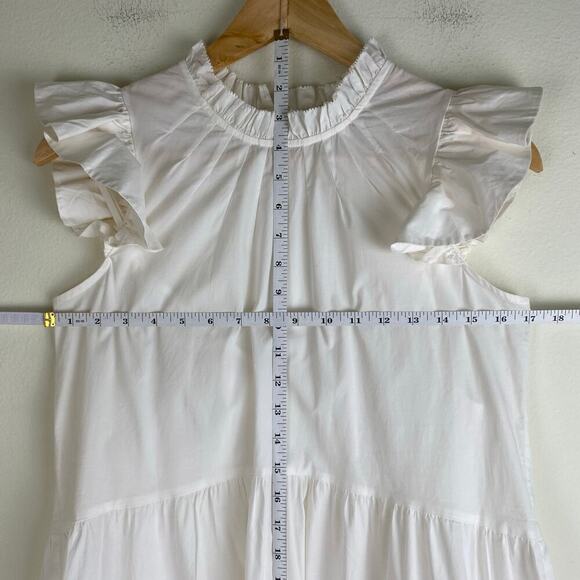 Sea Waverly Mini Dress Size 0 White Tier Flutter Sleeve Cotton Spring Summer - Picture 13 of 15